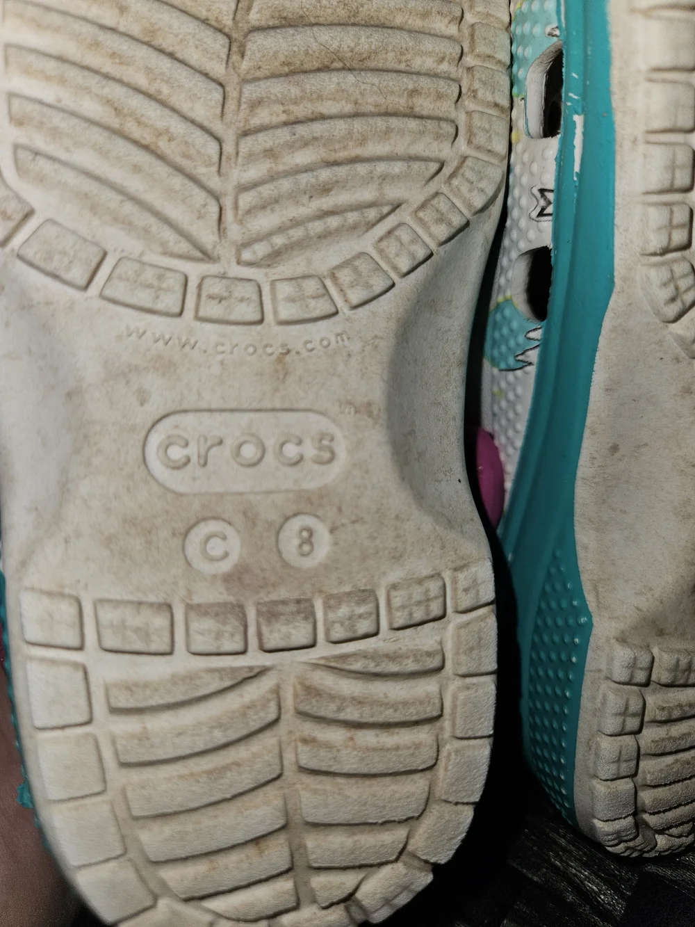 CROCS Kids White Clog Sandals with Pink Straps and Teal Trim - BFFs Characters